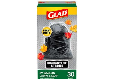 Image: Glad Heavy Duty Guaranteed Strong 39 Gallon Lawn & Leaf Scent Free Drawstring Black Trash Bags (30 Count)