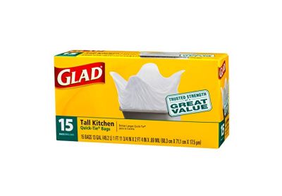 Image: Glad Quick-Tie 13 Gallon Scent Free Tall Kitchen White Trash Bags (15 Count)