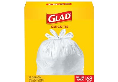 Image: Glad Quick-Tie 13 Gallon Scent Free Tall Kitchen White Trash Bags (68 Count)