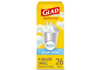 Image: Glad Quick-Tie 4 Gallon Fresh Clean Scent White Trash Bags (26 Count)