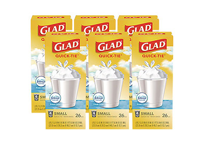 Image: Glad Quick-Tie 4 Gallon Fresh Clean Scent White Trash Bags (26 x 6 Pack)