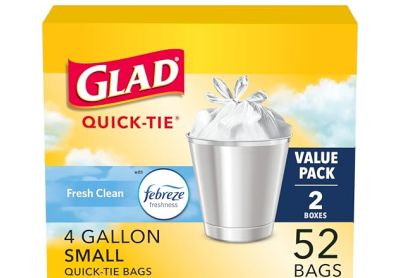 Image: Glad Quick-Tie 4 Gallon Fresh Clean Scent White Trash Bags (52 Count)