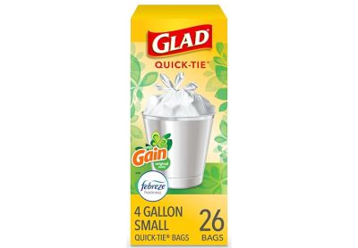 Image: Glad Quick-Tie 4 Gallon Gain Original Scent White Trash Bags (26 Count)