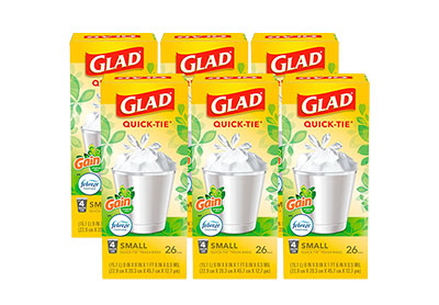 Image: Glad Quick-Tie 4 Gallon Gain Original Scent White Trash Bags (26 x 6 Pack)
