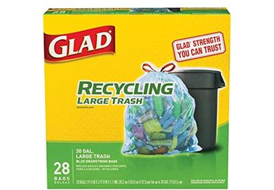 Image: Glad Recycling 30 Gallon Scent Free Drawstring Large Clear Blue Trash Bags (28 Count)