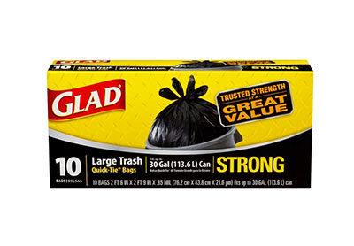 Image: Glad Strong 30 Gallon Scent Free Large Quick-Tie Black Trash Bags (10 Count)