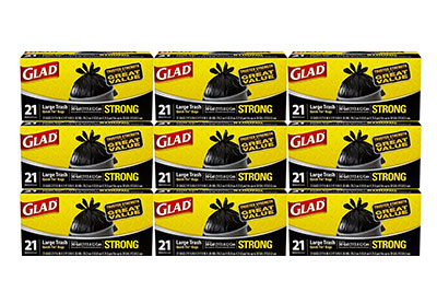 Image: Glad Strong 30 Gallon Scent Free Large Quick-Tie Black Trash Bags (21 x 9 Pack)