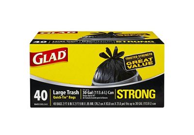 Image: Glad Strong 30 Gallon Scent Free Large Quick-Tie Black Trash Bags (40 Count)