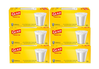 Image: Glad Twist-Tie 4 Gallon Scent Free White Trash Bags (30 x 6 Pack)