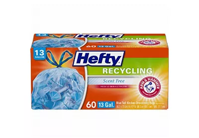 Image: Hefty 13 Gallon Scent-Free Recycling Blue Tall Kitchen Drawstring Trash Bags 60-count