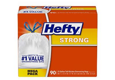 Image: Hefty 13 Gallon Unscented Strong Tall Kitchen Drawstring White Trash Bags 90-count