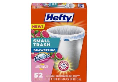 Image: Hefty 4 Gallon Fabuloso Watermelon Scent Drawstring Small White Trash Bags (52 Count)
