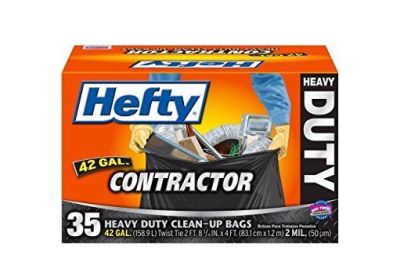 Image: Hefty 42 Gallon Contractor Heavy Duty Clean-Up Scent Free Extra Large Black Twist-Tie Trash Bags (35 Count)