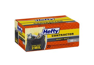 Image: Hefty 45 Gallon Contractor Heavy Duty Clean-Up Scent Free Extra Large Black Trash Bags (20 Count)
