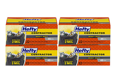 Image: Hefty 45 Gallon Contractor Heavy Duty Clean-Up Scent Free Extra Large Black Trash Bags (22 x 4 Pack)