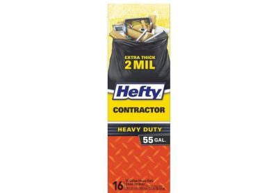 Image: Hefty 55 Gallon Contractor Heavy Duty Clean-Up Scent Free Extra Large Black Trash Bags (16 Count)