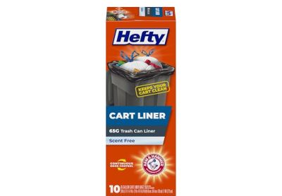 Image: Hefty 65 Gallon Cart Liner Scent Free Extra Large Black Trash Bags (10 Count)