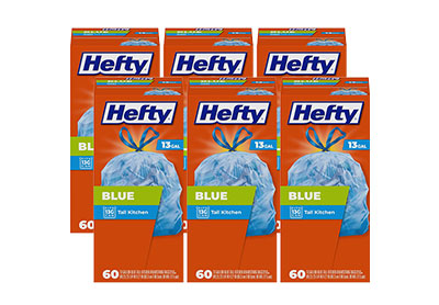 Image: Hefty Blue 13 Gallon Unscented Tall Kitchen Drawstring Blue Trash Bags (60 x 6 Pack)