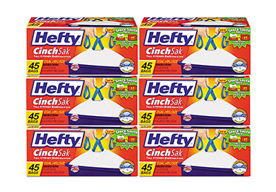 Image: Hefty CinchSak 13 Gallon Scent Free Tall Kitchen Drawstring White Trash Bags (45 x 6 Pack)