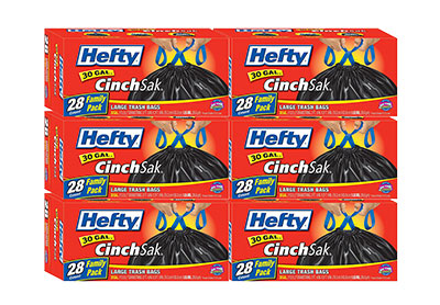 Image: Hefty CinchSak 30 Gallon Scent Free Drawstring Large Black Trash Bags (28 x 6 Pack)