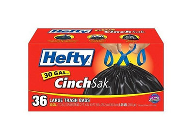 Image: Hefty CinchSak 30 Gallon Scent Free Drawstring Large Black Trash Bags (36 Count)