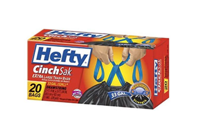 Image: Hefty CinchSak 33 Gallon Scent Free Drawstring Extra Large Black Trash Bags (20 Count)