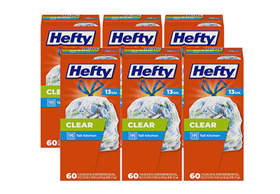 Image: Hefty Clear 13 Gallon Unscented Tall Kitchen Drawstring Clear Trash Bags (60 x 6 Pack)