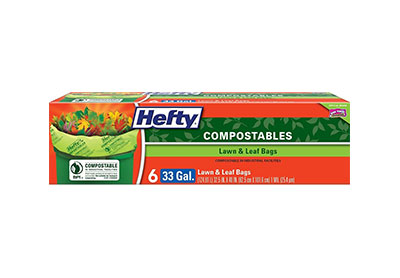 Image: Hefty Compostables 33 Gallon Lawn & Leaf Scent Free Large Green Compost Trash Bags (6 Count)