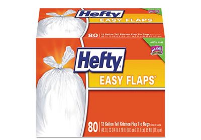 Image: Hefty Easy Flaps 13 Gallon Scent Free Tall Kitchen White Flap-Tie Trash Bags (80 Count)