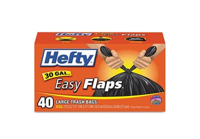 Image: Hefty Easy Flaps 30 Gallon Scent Free Large Black Flap-Tie Trash Bags (40 Count)