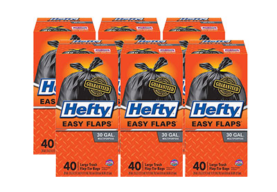 Image: Hefty Easy Flaps 30 Gallon Scent Free Large Black Flap-Tie Trash Bags (40 x 6 Pack)