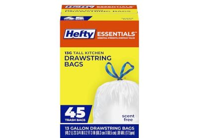 Image: Hefty Essentials 13 Gallon Unscented Tall Kitchen Drawstring White Trash Bags (45 Count)