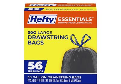 Image: Hefty Essentials 30 Gallon Scent Free Drawstring Large Black Trash Bags (56 Count)