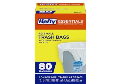 Image: Hefty Essentials 4 Gallon Fresh Linen Scent Small Flap-Tie White Trash Bags (80 Count)