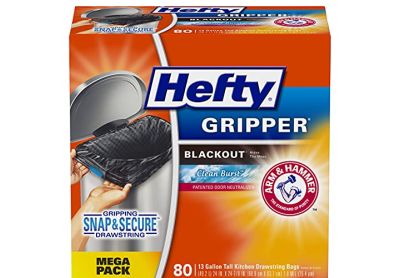 Image: Hefty Gripper Blackout 13 Gallon Clean Burst Scent Tall Kitchen Drawstring Black Trash Bags (80 Count)