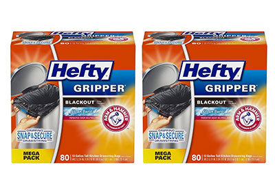 Image: Hefty Gripper Blackout 13 Gallon Clean Burst Scent Tall Kitchen Drawstring Black Trash Bags (80 x 2 Pack)