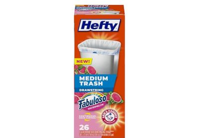 Image: Hefty Medium Trash 8 Gallon Fabuloso Watermelon Scent Drawstring Medium White Trash Bags (26 Count)