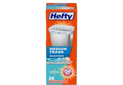 Image: Hefty Medium Trash 8 Gallon Ocean Water Scent Drawstring Medium White Trash Bags (26 Count)