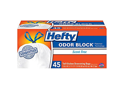 Image: Hefty Odor Block 13 Gallon Scent Free Tall Kitchen Drawstring White Trash Bags (45 Count)
