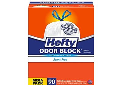 Image: Hefty Odor Block 13 Gallon Scent Free Tall Kitchen Drawstring White Trash Bags (90 Count)