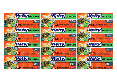 Image: Hefty Recycling 30 Gallon Scent Free Drawstring Large Clear Flap-Tie Trash Bags (24 x 12 Pack)