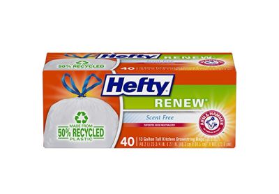 Image: Hefty ReNew 13 Gallon Scent Free Tall Kitchen Drawstring White Trash Bags (40 Count)
