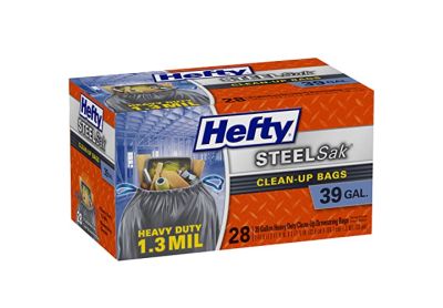 Image: Hefty SteelSak 39 Gallon Heavy Duty Clean-Up Scent Free Drawstring Large Gray Trash Bags (28 Count)