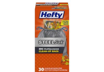 Image: Hefty SteelSak 39 Gallon Multipurpose Clean-Up Scent Free Drawstring Extra Large Gray Trash Bags (30 Count)