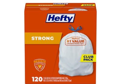 Image: Hefty Strong 13 Gallon Unscented Tall Kitchen Drawstring White Trash Bags (120 Count)