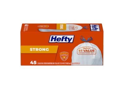 Image: Hefty Strong 13 Gallon Unscented Tall Kitchen Drawstring White Trash Bags (45 Count)