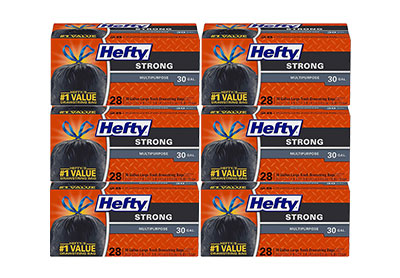 Image: Hefty Strong 30 Gallon Scent Free Drawstring Large Black Trash Bags (28 x 6 Pack)