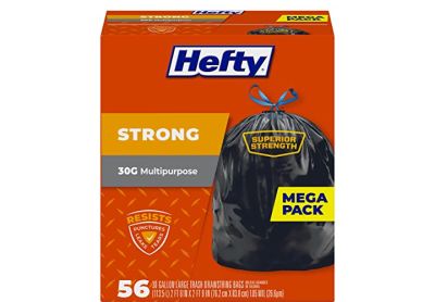 Image: Hefty Strong 30 Gallon Scent Free Drawstring Large Black Trash Bags (56 Count)