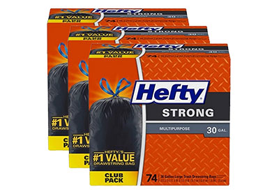 Image: Hefty Strong 30 Gallon Scent Free Drawstring Large Black Trash Bags (74 x 3 Pack)