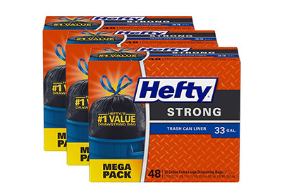 Image: Hefty Strong 33 Gallon Scent Free Drawstring Extra Large Black Trash Bags (48 x 3 Pack)